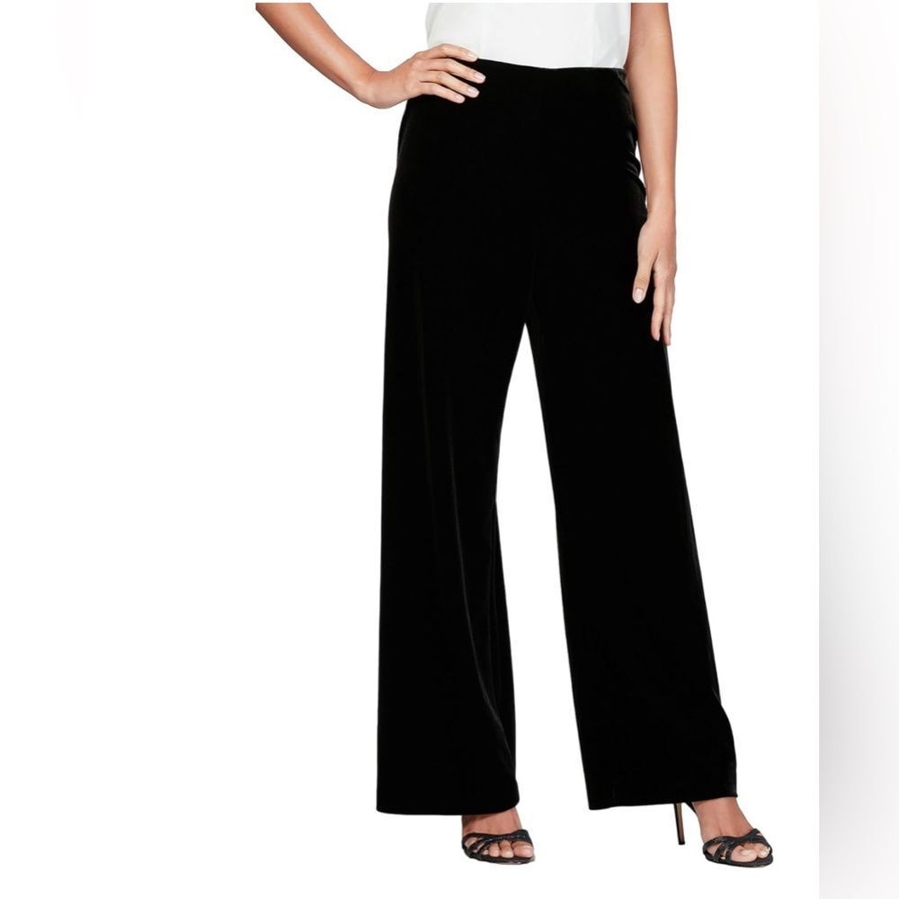 Alex Evenings Women's Black Velvet High Rise Pull On Wide Leg Pants Size L - Picture 3 of 10